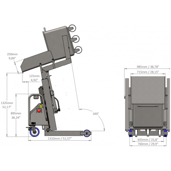 200 - 300 Litre et arabası 1325mm yüksekliğe deviricisi